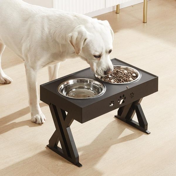 

anti-slip elevated double dog bowls stainless steel water container adjustable height pet feeding dish feeder & feeders