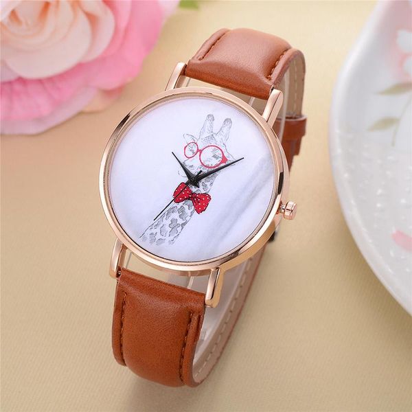 

wristwatches watches metal giraffe dial leather wrist watch classic pin buckle simple fashion design personality table, Slivery;brown