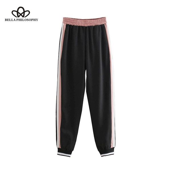 

women's pants & capris women stripe pockets elastic waist style ladies capri casual chic female trousers pantalones, Black;white