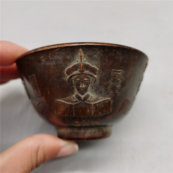 

chinas old bronze collection copper relief five emperors bowl, Brown