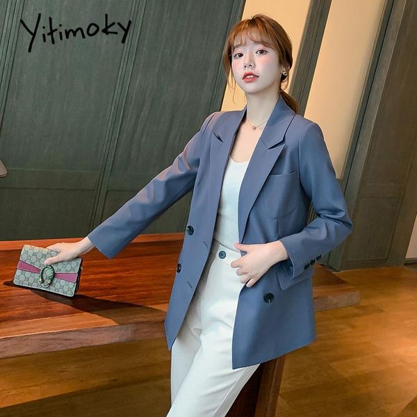 

yitimoky vintage suit women solid casual fashion jacket double breasted v-neck coat office ladies elegant blazer 2021 autumn women's su, White;black