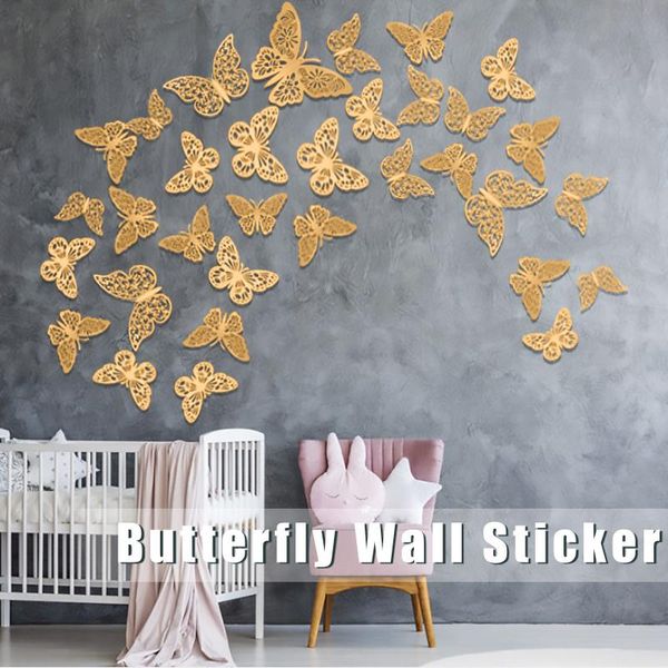 

color 13.1x9.5x1.7cm 36pcs hollow 3d three-dimensional double-sided butterfly wall sticker decoration bedroom party decor stickers