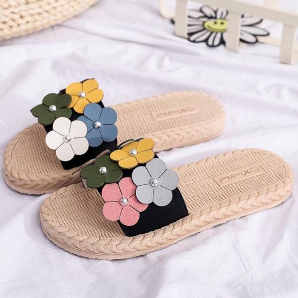 

summer women shoes bathroom slipper fashion flower beach sandals female casual flat non-slip ladies slippers zy680, Black