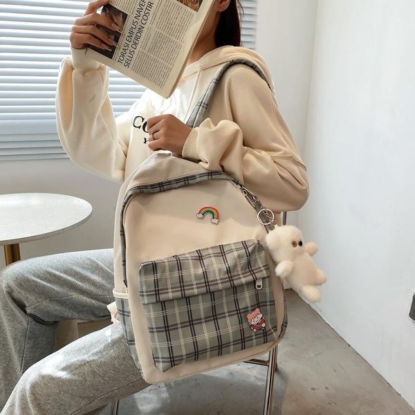 

backpack korean version of small fresh shoulder bag female 2021 fashion simple plaid student canvas designer