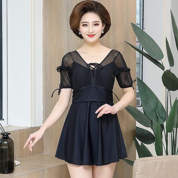 

one-piece suits black large swimsuit women's fat mm l-5xl thin spring belly covering one piece skirt type fattening swimwear swimm
