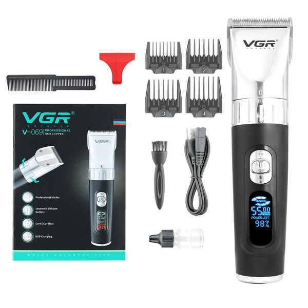 

v-069 electric cordless hair clipper usb rechargeable port led digital display barber trimmers for salon home clippers