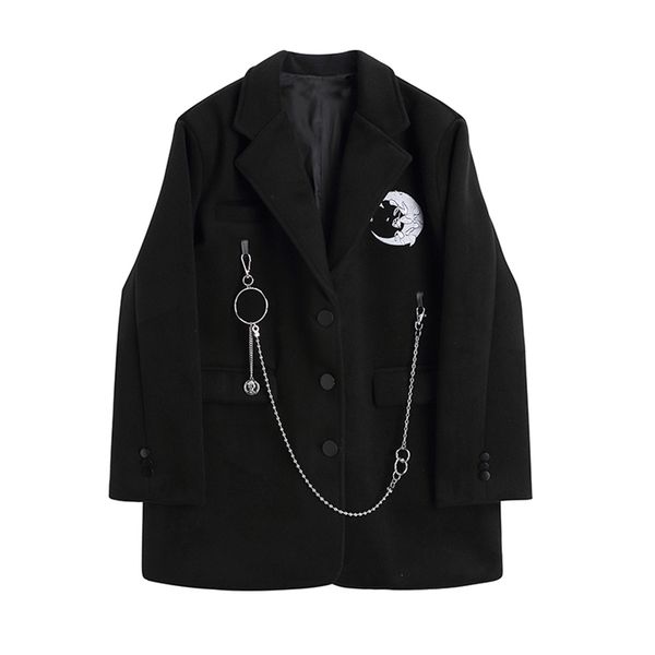 

vintage goth women punk gothic black blazer harajuku streetwear metal chain patchwork suit loose autumn winter outwear 210430, White;black
