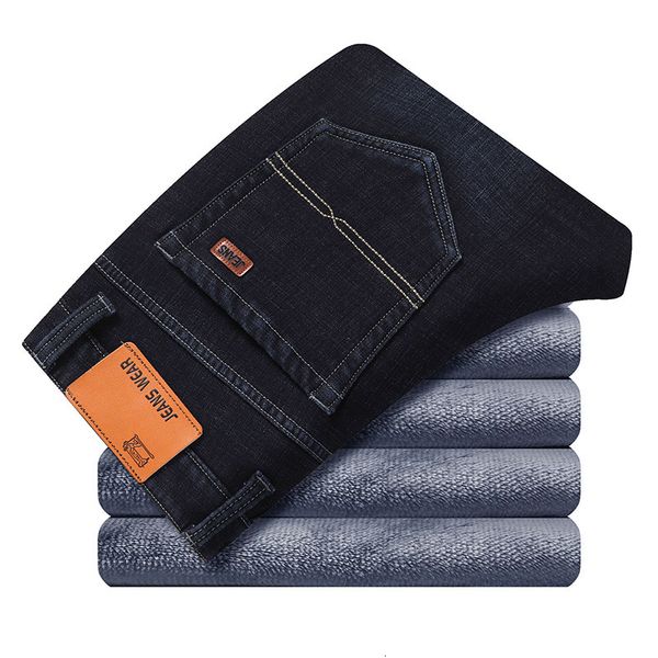 

men's jeans winter stretch s fleece denim pants warm flannel male straight trousers thermal causal for m3y0, Blue