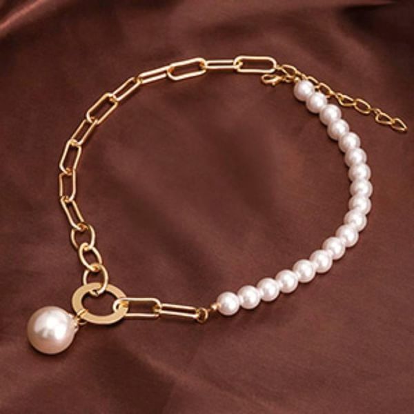 

pendant necklaces fashion bohemia asymmetry pearl women's for women vintage golden crude chain necklace trend female jewelry, Silver