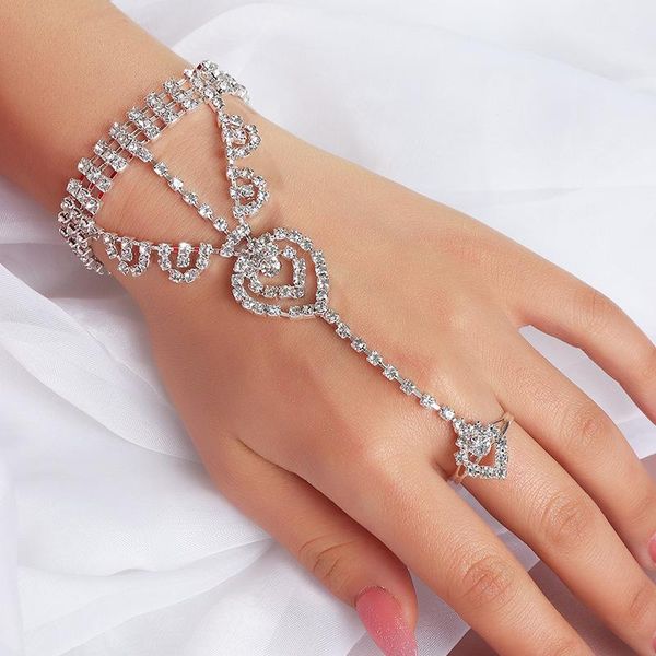 

link, chain luokey luxury wedding bride crystal bracelets elegant rhinestone heart for women female anniversary engagement jewelry, Black