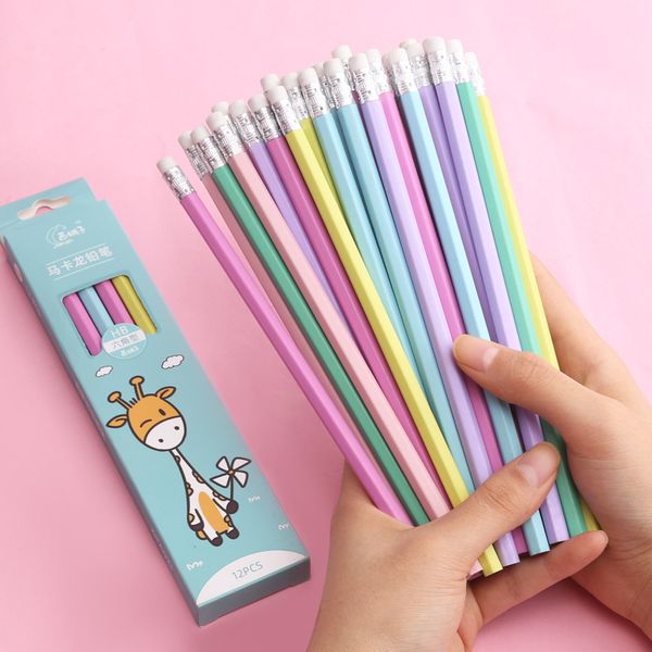 

box cartoon pencil 12 pack student writing hb with rubber prize gift, Black;red
