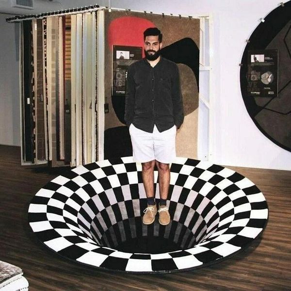 

black and white vortex illusion floor mat round shape non-slip doormat rugs luxury carpets for living room bedroom home decor