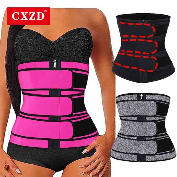 

cxzd new three-row belt waist trainer corset women corset zipper slimming shaper abdominal trimmer belt modeling 210402, Black;white