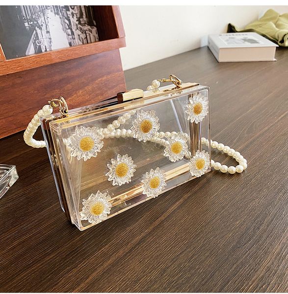 

2021 new summer cross-border bag small dinner daisy pearl acrylic chain female transparent spcrx