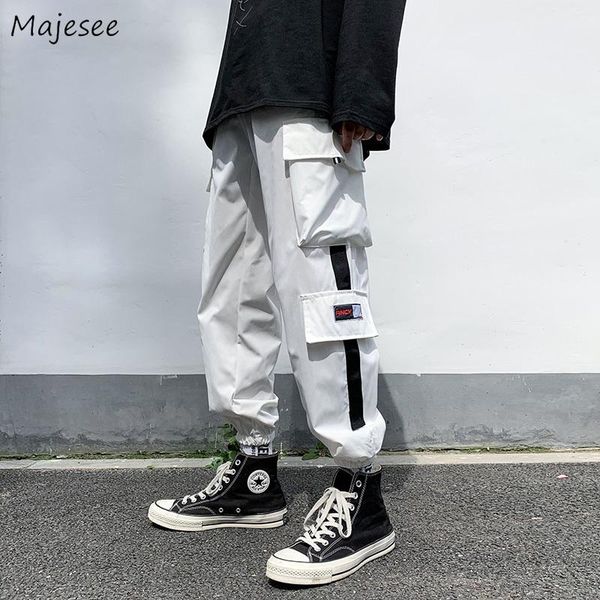

men's pants spring multi-pockets safari style cargo men drawstring teens harajuku hip- streetwear bundle casual trousers hipsters, Black