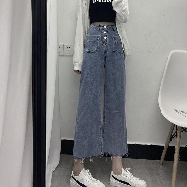 

women's jeans woman pants 2021 women fall high waist straight loose ankle-length pantalones vaqueros mujer, Blue