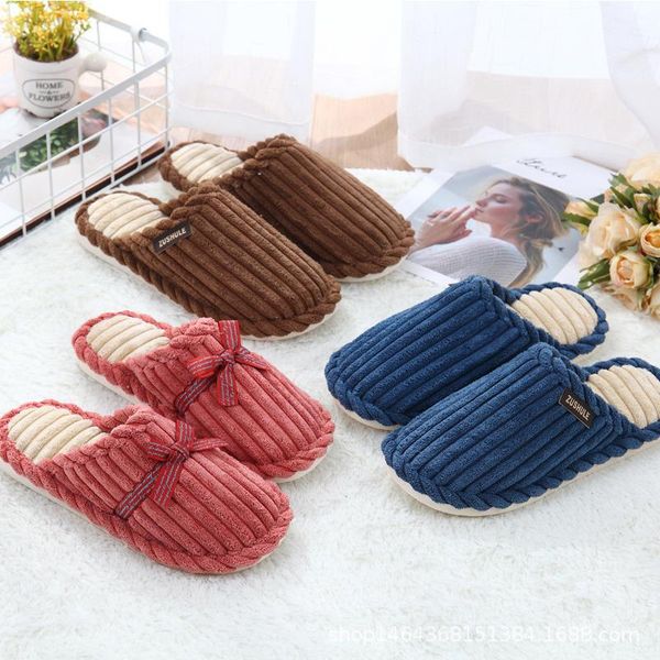

women and men couple home indoor slippers winter autumn plush warm comfortable non-slip female, Black