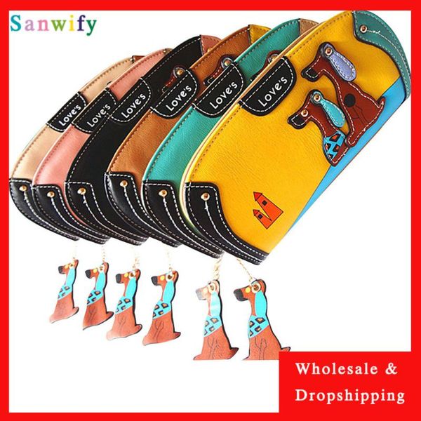 

wallets long wallet women purses cartoon dog pattern fashion coin purse card holders clutch money bag casual leather, Red;black