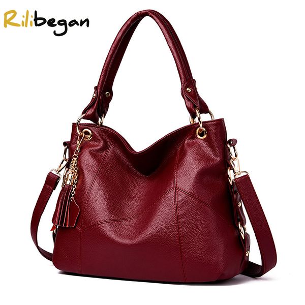 

women fashion tassel style handle quality leather pu vintage casual crossbody tote bags