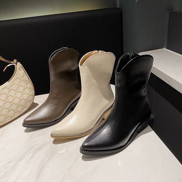 

british style tube knight autumn 2021 pointed wtern cowboy boots fried street short boot, Black