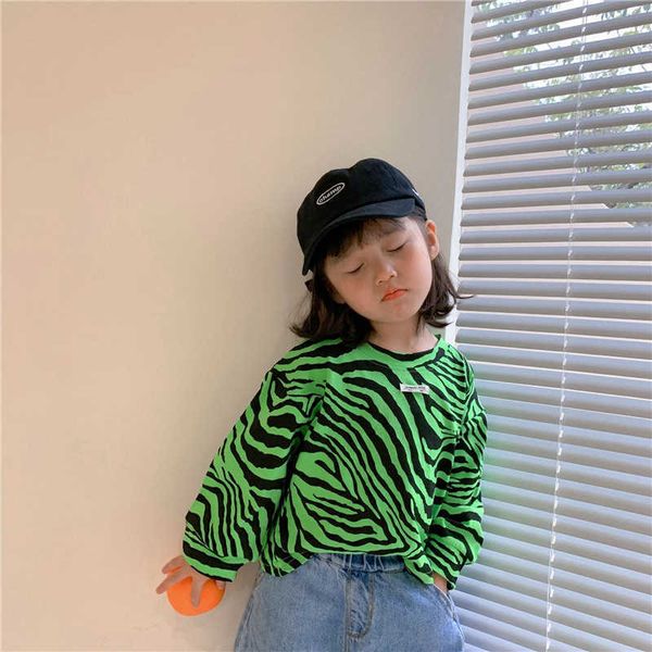 

spring 2021 girls leopard long sleeve loose t-shirts cute baby girl cotton casual tee children fashion clothes y0914, Blue