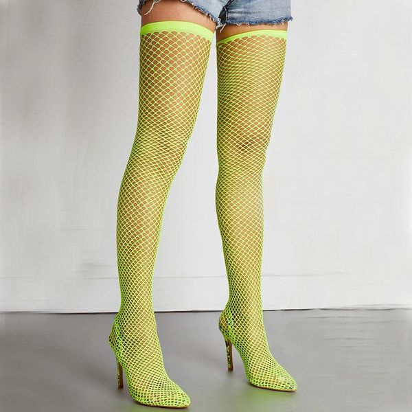 

boots 2021 fashion party catwalk mesh hollow shows thin high-heeled elastic sock children, Black