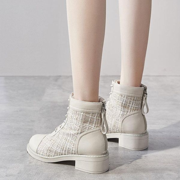 

boots 2021 autumn shoes women winter platform warm lady ankle footware cross-tied female botas mujer with fur, Black