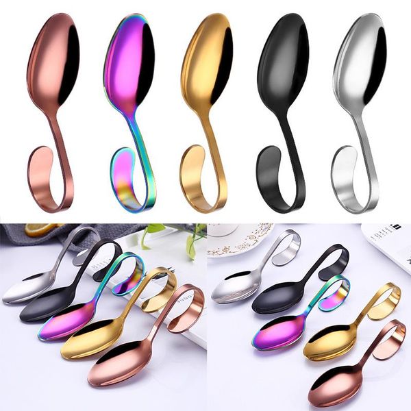 

spoons 1 pcs stainless steel curved handle dessert el buffet kitchen cutlery accessories drinking soup spoon tools