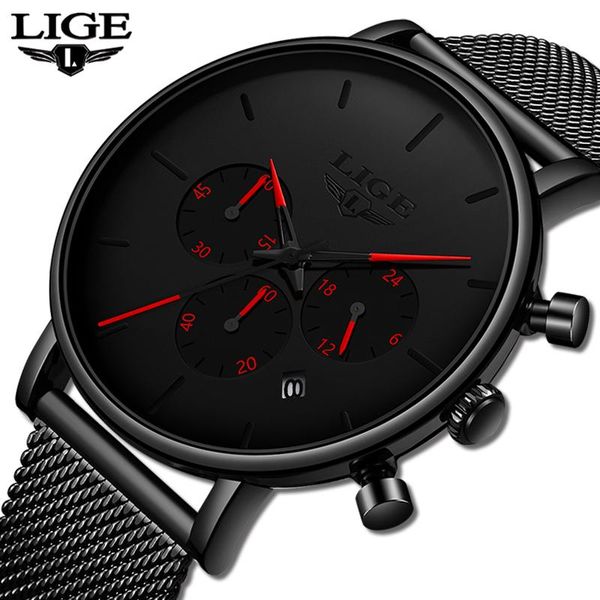 

wristwatches relogio masculino lige mens watches quartz watch big dial sport waterproof for men reloj hombre 2021, Slivery;brown