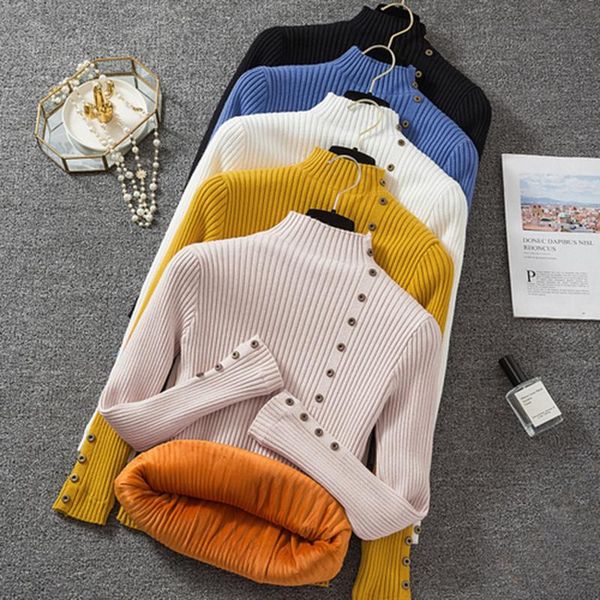 

women's sweaters 2021 winter half turtleneck women short knit sweater pullover plus velvet thicken bottom casual female jumper, White;black