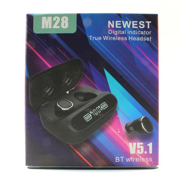 M28 fones de ouvido sem fio BT5.0 Touch Control Handsfree Headsets Bass Som Estéreo Power Bank Earbuds com LED Digital Display