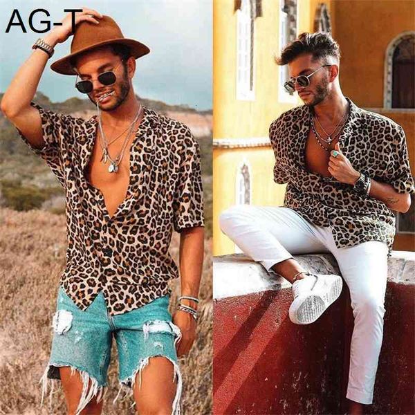 

men's leopard short sleeve shirt cool loose casual v-neck shirts, White;black