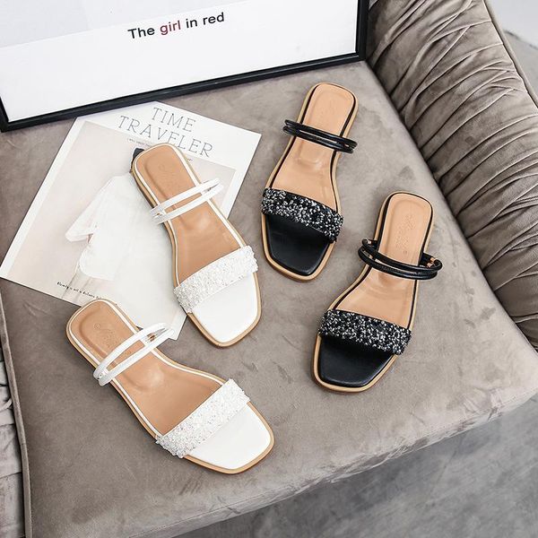 

sandals 2021 summer brand for women flats casual slip-on plus size beach shoes, Black