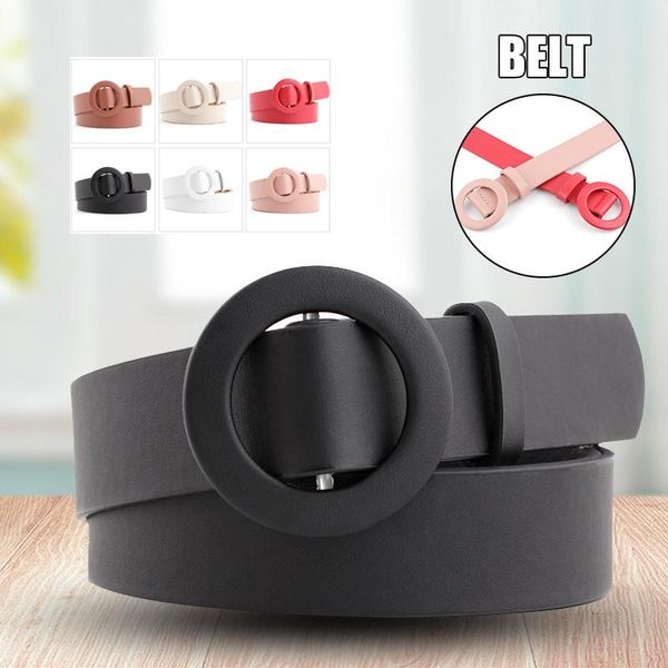 

belts 107cm solid color pu leather belt with o ring buckle lady fashion punch-decorative pants jeans xin-, Black;brown