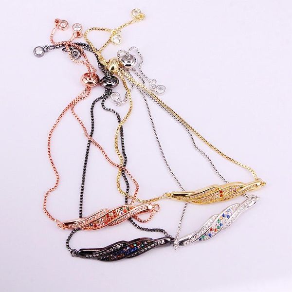 

link, chain 6pcs, rainbow charm bracelets slider cz micro pave bar link brilliant lady girl colorful zirconia jewelry gifts, Black