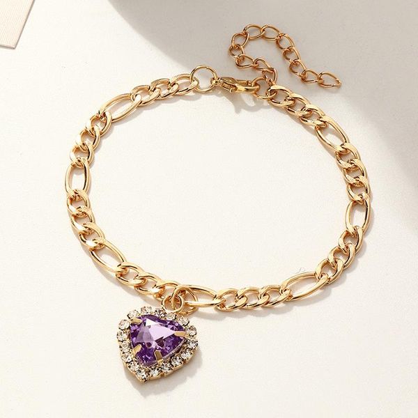 

link, chain noble crystal heart bracelet set for women bohemia metal bangle boho jewelry ladies luxury cubic zircon cz bijoux, Black