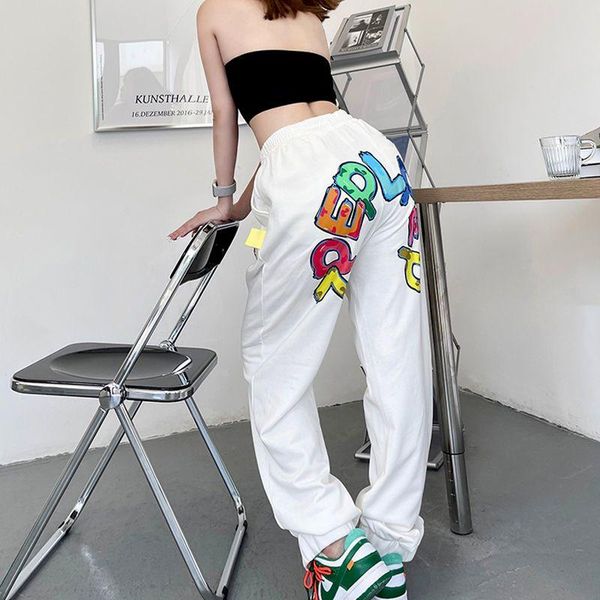 

women's pants & capris white jazz dance sweatpants women loose leggings tide high waist slim trousers men fried street shuffle guard, Black;white