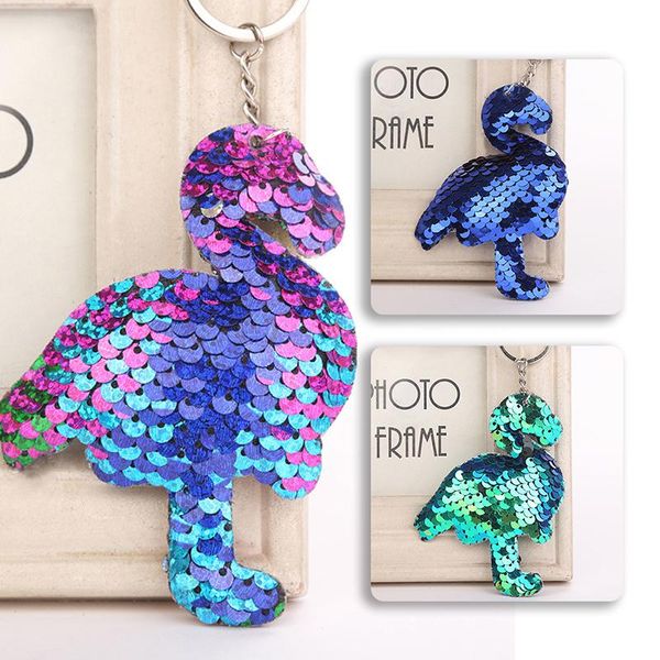

keychains 1pc sequin keychain glitter mermaid animal keyring flamingo bags pendant charms decoration accessories kids party gift, Silver