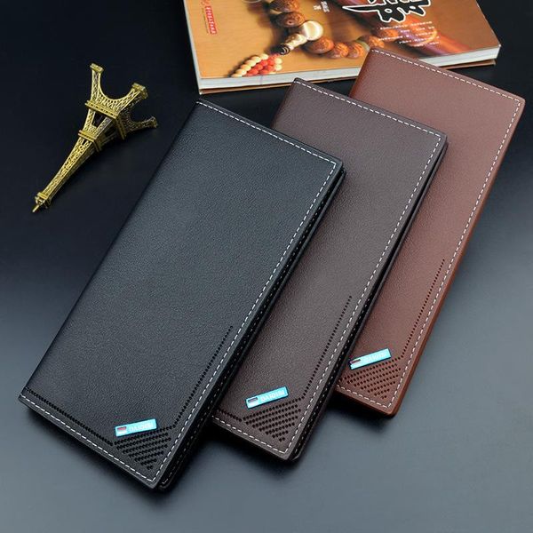 

casual solid color men's purse youth soft wallet fashion large capacity purses wallets, Red;black