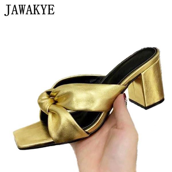 

slippers women chunky heels sandals square toe cross knot high mules brand party runway shoes summer outdoor, Black