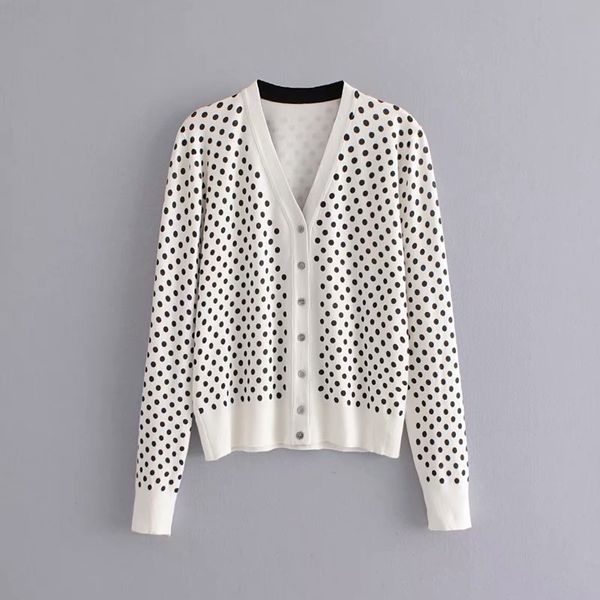 

stylish sweet women polka dot cardigans fashion v-neck single breasted sweater casual streetwear cute girls jumper 210520, White;black