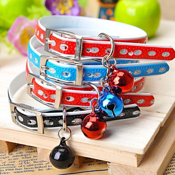 

dog collars & leashes pu leather bell sound outdoor cute security pet supplies walking round shape plating neck cat collar