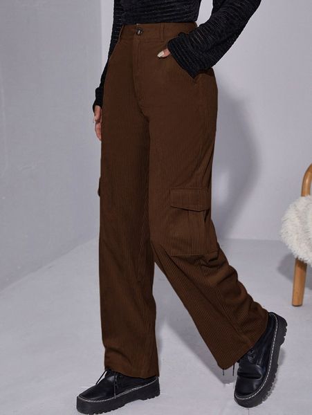 

flap pocket cord pants 45s8#, Black;white