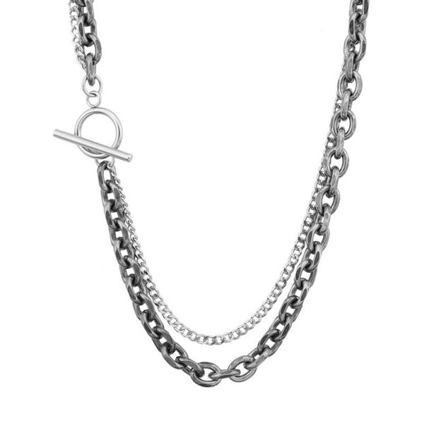 

chains retro trend double-layer necklace stainless steel for men and women ot buckle stacking two-layer clavicle chain, Silver