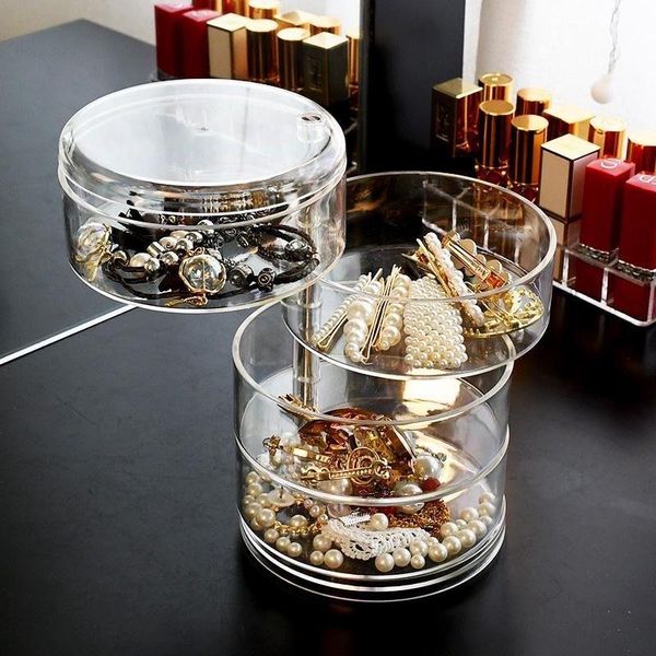 

easy to take rotating jewelry storage box 360 Â° desktransparent plastic dustproof finishing cosmetic st boxes & bins