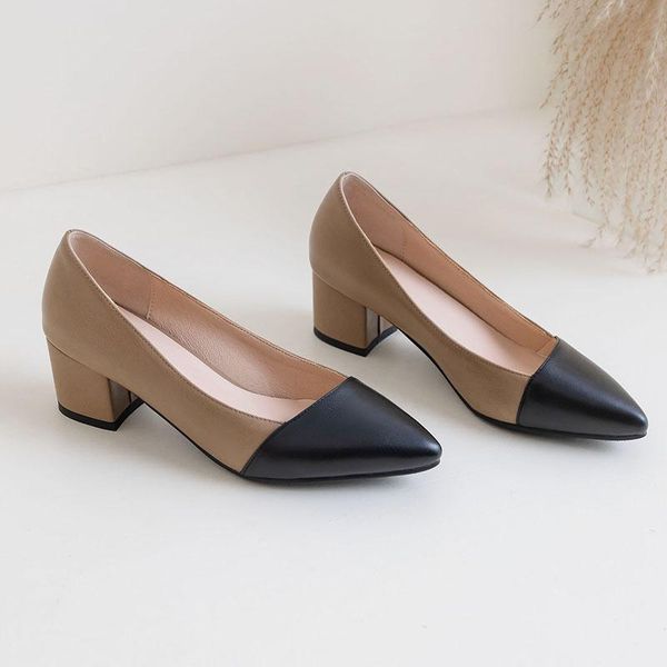 

dress shoes women pointed toe pumps spring square heel high concise office lady daily party footwear size 33-43, Black