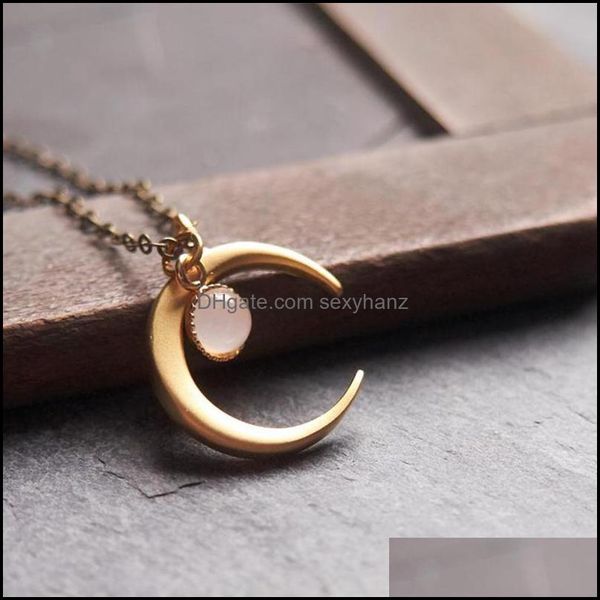 

pendant necklaces & pendants jewelry retro sun moon glow chain necklace ethnic style horn moonstone alloy for women drop delivery 2021 ifmjb, Silver