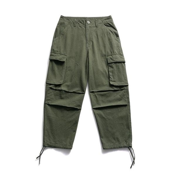 

khaki overalls men's 2021 products big pockets straight pants loose casual close-up wide-leg trend, Black