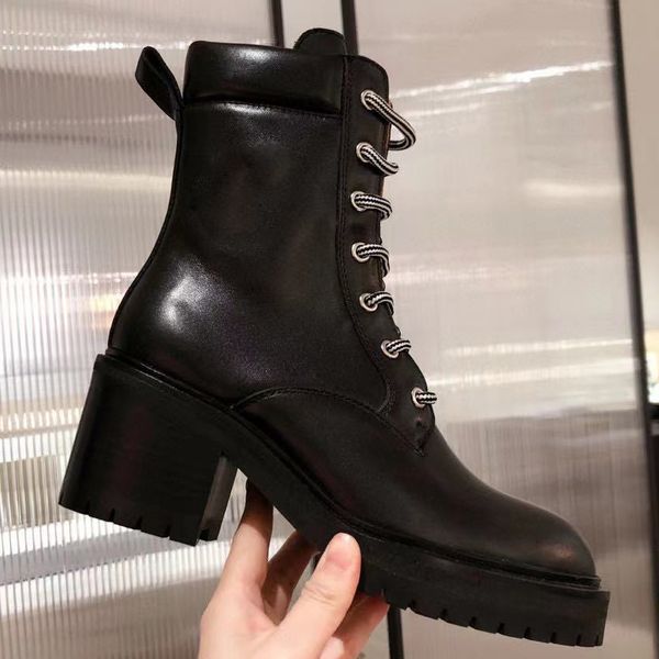 

fashion designer platform ankle boots, leather lace-up womens shoes, thick heel seated battle, cavalier martin ankle, luxury brand shoes fac, Black