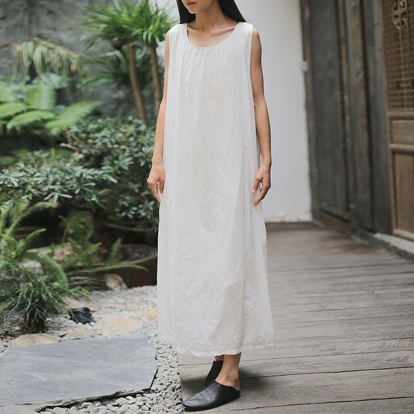 

johnature 4 color women summer dress sleeveless o-neck cotton women cloths casual belt dress 210521, Black;gray